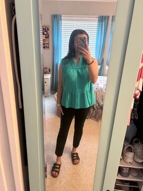 crown & ivy Teal Sleeveless Peplum Tank Top